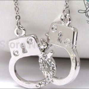Awesom Silver Crystal Handcuffs Statement Necklace